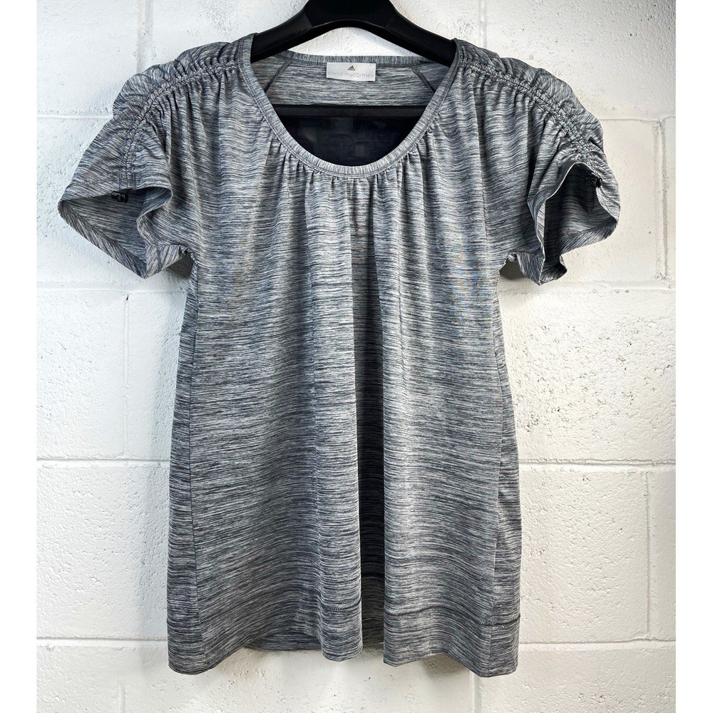adidas by Stella McCartney Womens Grey Space Dye Ruched Short Sleeve Mesh Back M